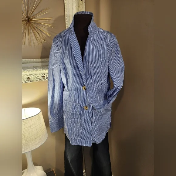 Women's Blue Striped Cotton J. Crew Blazer Size 4 - Picture 2 of 8